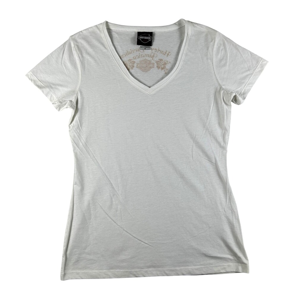 Harley-Davidson Shirt Womens Medium White Jamaica V-Neck Motorcycle Graphic Tee